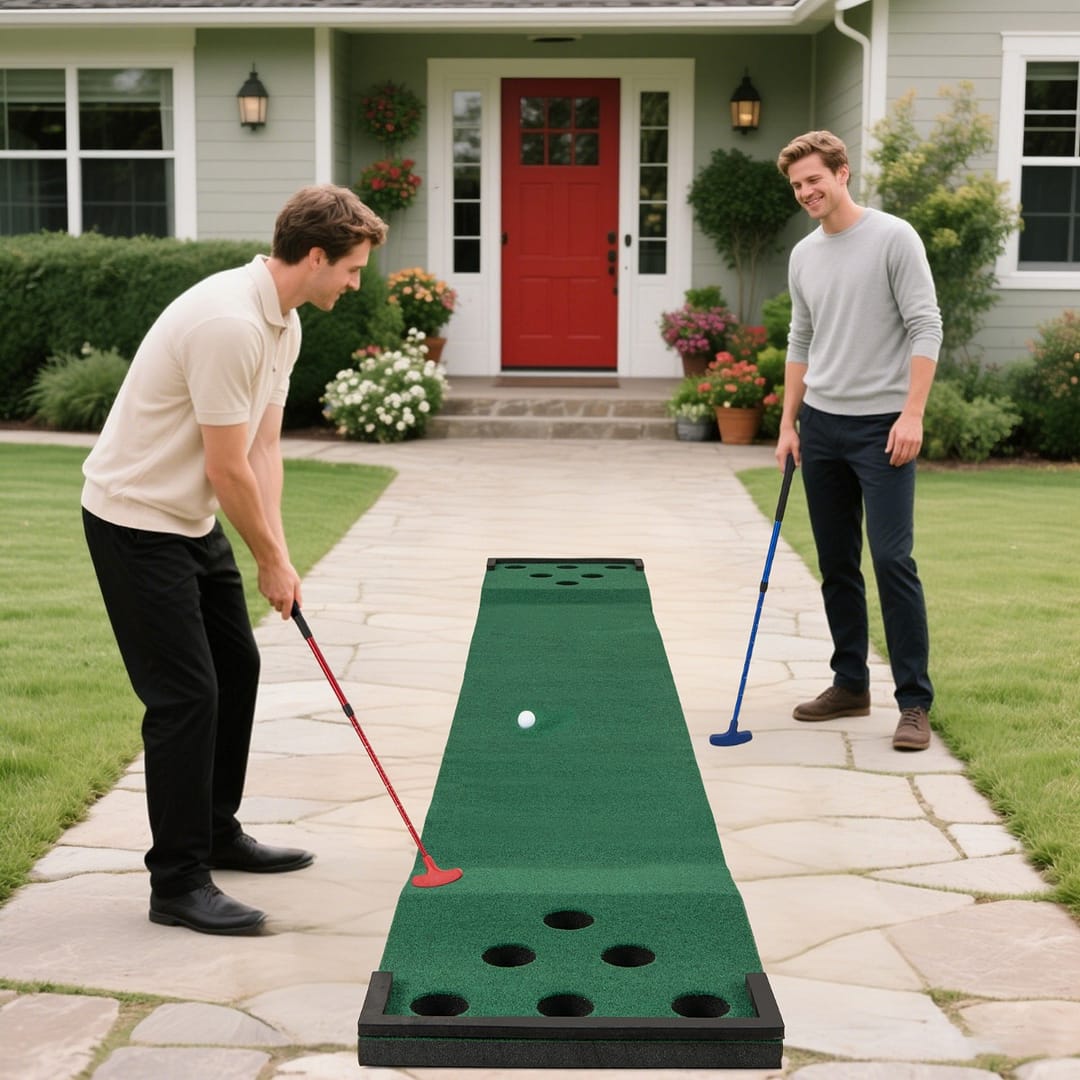 Costway Set di gioco golf pong con tappetino per putt con 2 mazze regolabili, Set di gioco golf per interni ed esterni Verde