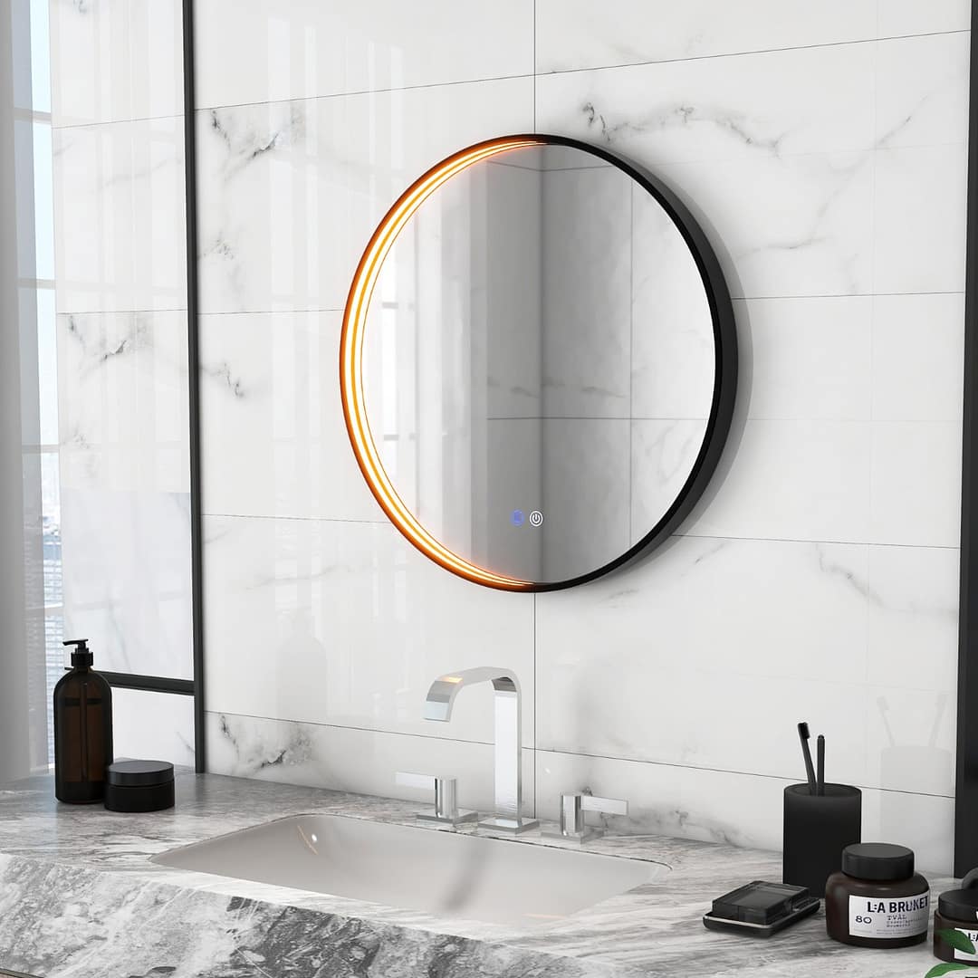 Costway Specchio da bagno antiappannamento regolabile, Specchio rotondo da bagno 60x60cm con funzione memoria