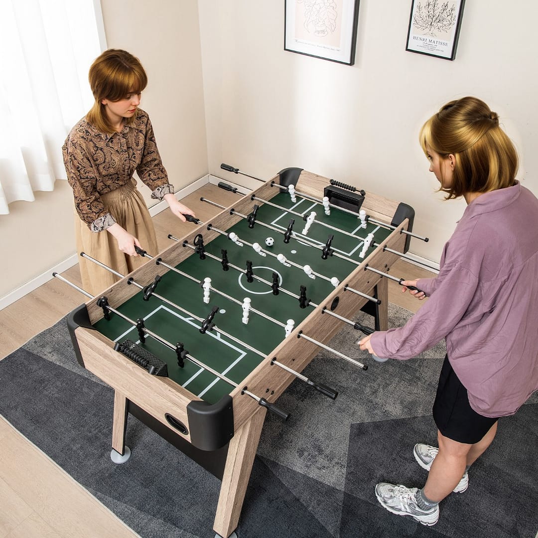 Costway 137cm Tavolo calcio balilla con 2 palle e 26 giocatori 2 segnatori a pergamena, Gioco calcistico con livelli regolabili Naturale