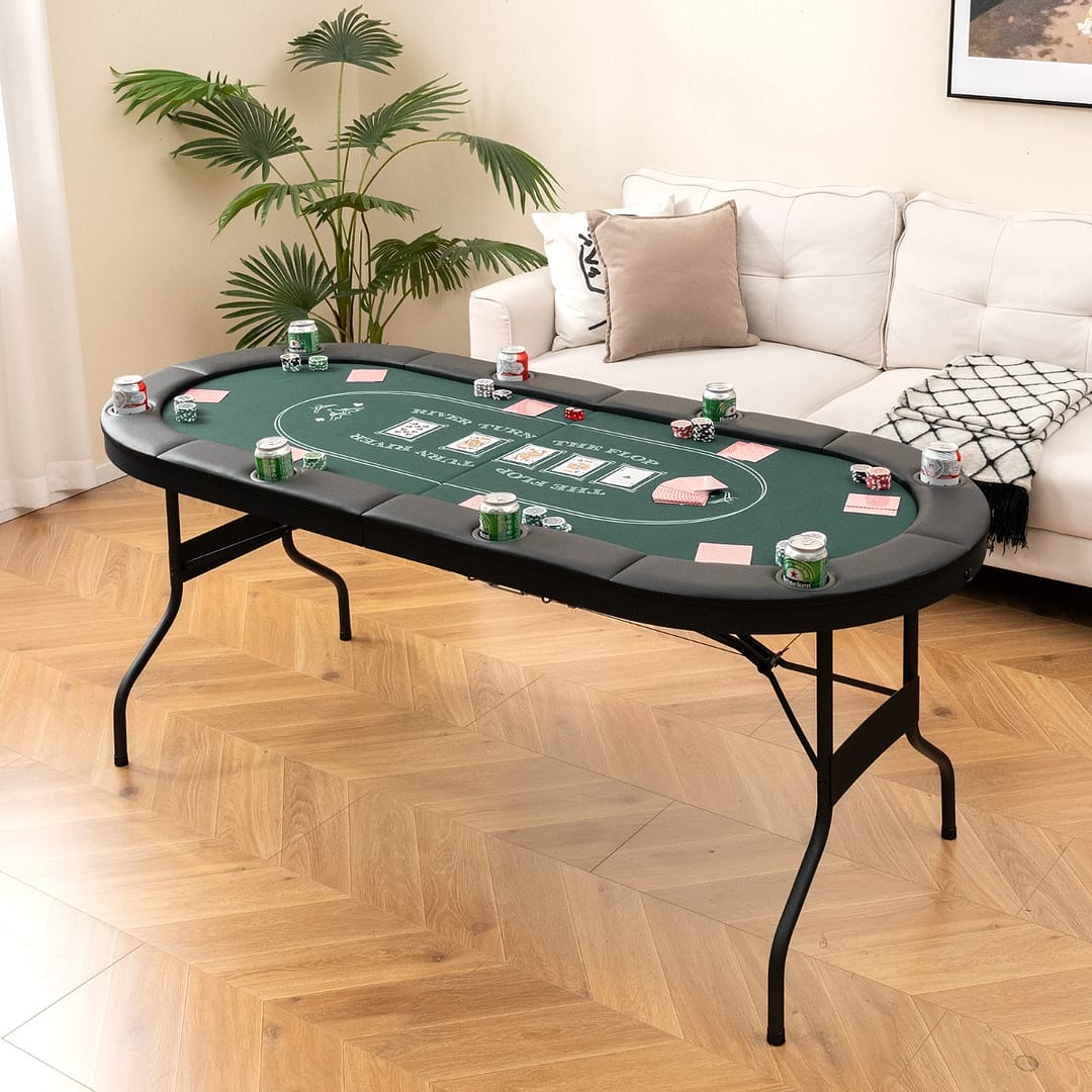 Costway Tavolo da poker pieghevole 182cm per 8 giocatori, Tavolo da gioco ovalo per blackjack texas hold’em Verde