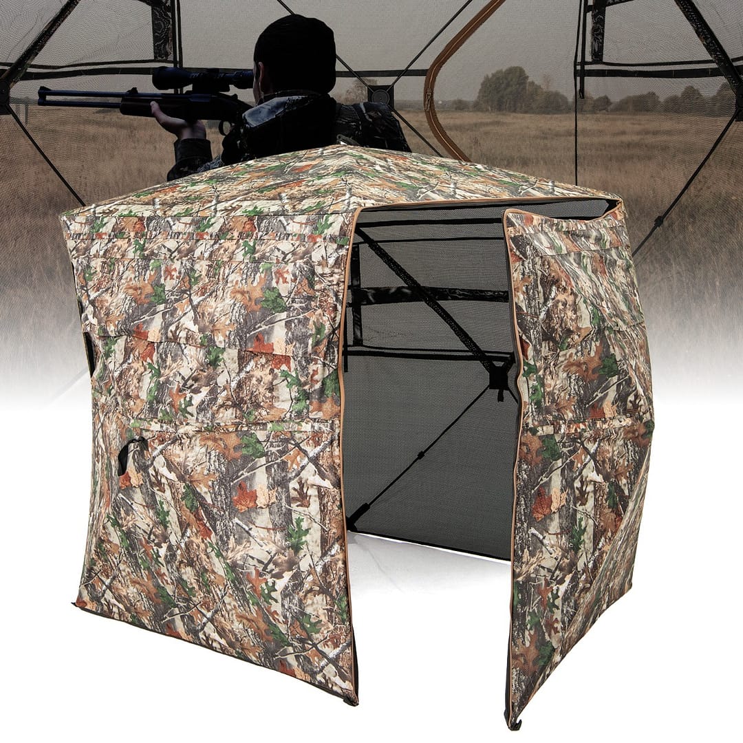 Costway Tenda da caccia per 2-3 persone con borsa da trasporto, Tenda da terra pop-up a visione unidirezionale a 360°