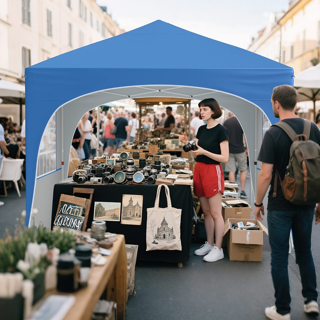 Costway Tenda gazebo richiudibile con 4 pareti rimovibili 3x3 m borsa con ruote, Riparo sole da spiaggia pieghevole Blu