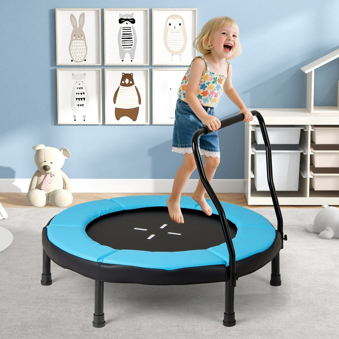 Costway Trampolino per bambini con cuscino di sicurezza per bambini 3-6 anni, Trampolino da fitness per interno/esterno Blu