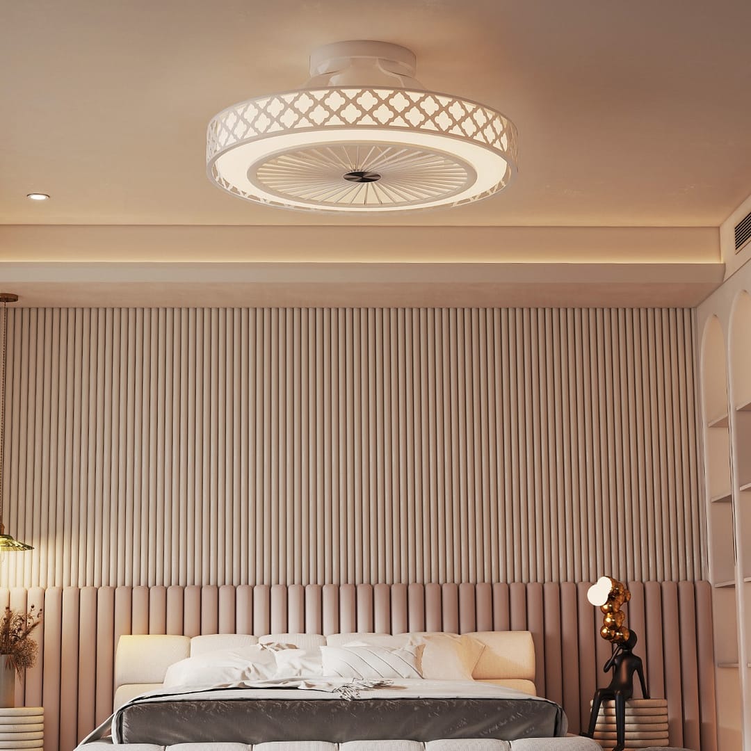 Costway Ventilatore a basso profilo con montaggio a incasso con LED dimmerabile, Ventilatore da soffitto 48cm con luce Bianco