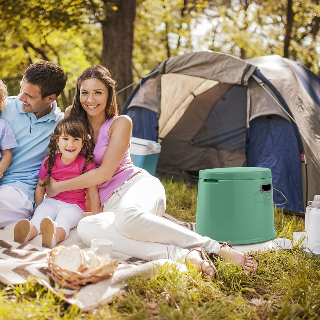 Costway Toilette da viaggio portatile per esterni leggera con secchio interno rimovibile, Supporto per carta igienica rimovibile Verde