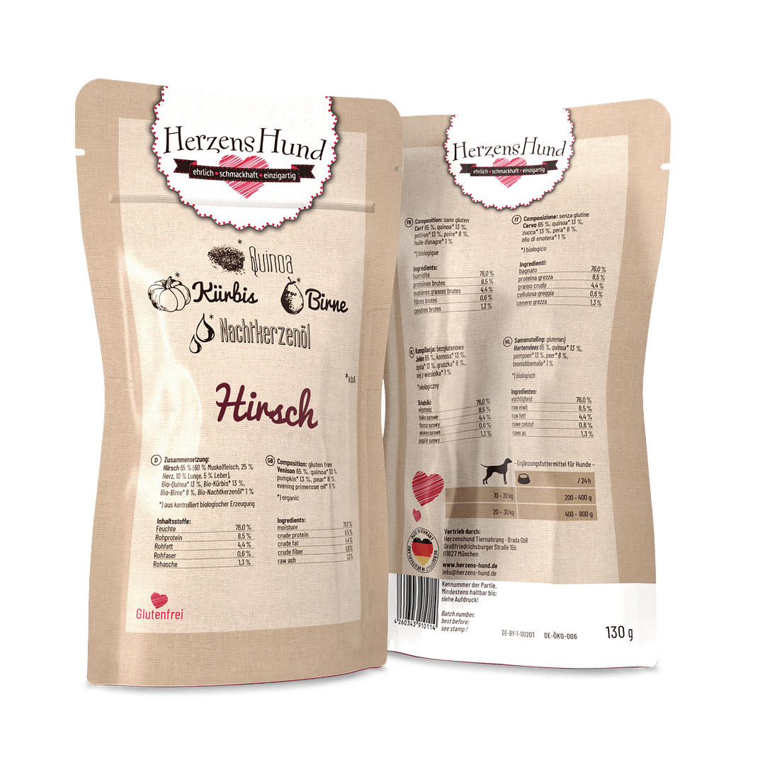 Herzens Hund Cervo con Verdure Bio Umido per Cani - 130 g