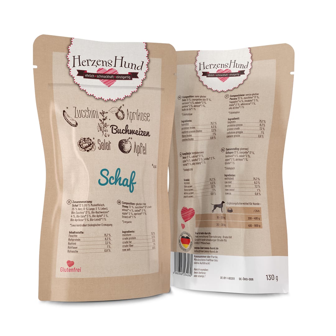Herzens Hund Pecora Biologica con Verdure Bio Umido per Cani - 130 g