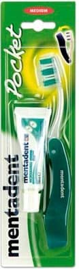 Mentadent Kit Da Viaggio Pocket Spazzolino Manuale Setole Medie + Dentifricio Microgranuli