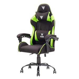 Itek gaming chair rhombus ff10 – tessuto, doppio cuscino, schienale reclinabile, nero verde