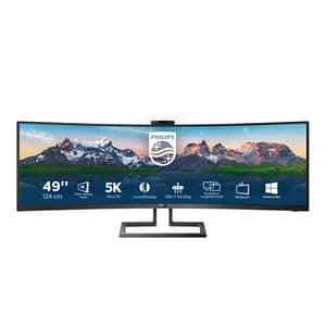 Philips monitor curvo 49“, 499p9h, gaming superwide 32:9, risoluzione 5120*1440, adaptive sync, hdr 400, multiview con kvm switch integrato, docking station usb-c, microfono, low blue, vesa, nero