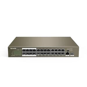 Tenda tef1126p-24-250w v2.0 switch 24 porte 10/100 poe +1 porta gigabit + 1 porta sfp (combo) poe 250 w montabile a rack