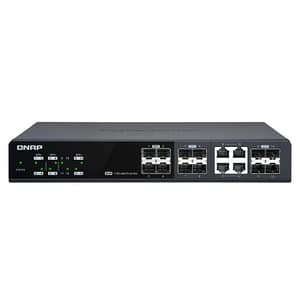 Qnap qsw-m1204-4c switch gestito – 8 x 10 gigabit sfp+ + 4 x combo 10 gigabit sfp+/rj-45 desktop montabile su rack nero