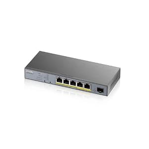 Zyxel gs1350-6hp switch di sorveglianza a 5 porte gigabit 60w poe+ smart managed ip e cctv