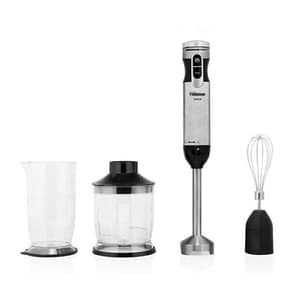 Tristar mx-4829 set mixer frullatore a immersione e 3 accessori tritatutto frusta e caraffa graduata 1.000w lame in acciaio inox nero silver