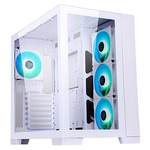 Itek dark cave case gaming tower atx 4x12cm argb fan 2xusb 3.0 type-c side e front panel temp glass white edition