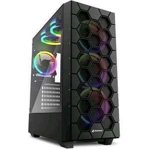 Sharkoon rgb hex 7 case midi tower mini-itx micro-atx atx design frontale esagonale 3d pannello laterale in vetro temperato 1xusb-c 3.2 6xventole 120mm rgb led black