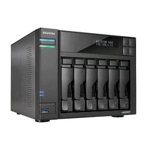 Asustor lockerstor 6 nas chassis desktop celeron n5105 2ghz ram 8gb-6 bay hdd/ssd 2.5/3.5/m.2 lan 100/1000/2500 mbps black
