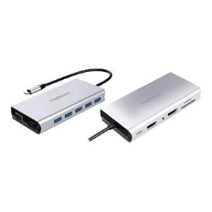 Mediacom md-c317 docking station usb-c 5 x usb-a 3.0 – 1 x usb-c power delivery 100 w – 1 x hdmi – 1 x rj-45 gigabit – 1 x jack 3.5mm audio -1 x vga d-sub hd 15 pin – 1 x sd – 1 x micro sd in aluminio