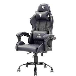 Itek gaming chair rhombus pf10 – pvc, doppio cuscino, schienale reclinabile, nero nero