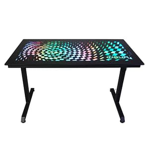 Noua duk rgb scrivania gaming telaio in ferro piano in vetro temperato luci led integrate portabicchieri e gancio cuffie nero