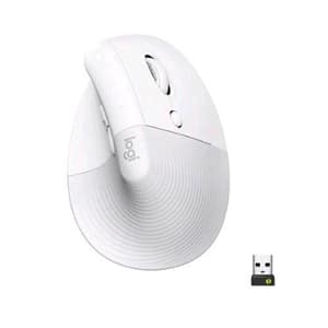 Logitech lift mouse ergonomico verticale, senza fili, ricevitore bluetooth o logi bolt usb, clic silenziosi, 4 tasti, compatibile con windows – macos – ipados, laptop, pc – bianco