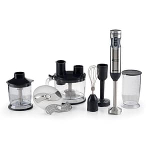 Ariete 898 4 blades multiprep frullatore ad immersione 7 in 1 1.000 w 10 velocita“ + turbo 4 lame in acciaio inox funzione tritatutto completo di accesori silver
