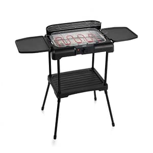 Princess 112250 barbecue elettrico xxl con ripiani gambe regolabili e paravento 2.300 w nero