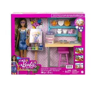 Mattel barbie atelier dell`artistia con bambola 29 cm plastilina per vasi e pittura e accessori