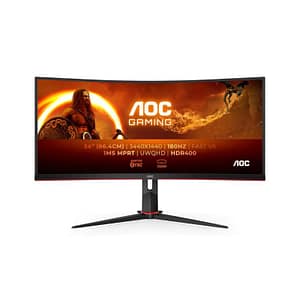 Aoc gaming cu34g2xp – wqhd curved monitor da 34 pollici, 180 hz, freesync prem., hdr400 (3440×1440, 1ms gtg, hdmi, displayport, usb hub) nero-rosso