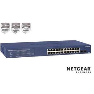 Netgear prosafe gs724tp-300eus switch smart gestito 24 porte poe gigabit ethernet 24 x poe+ 190w 2x 1g sfp montabile a rack