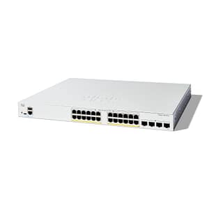 Cisco catalyst 1200-24fp-4g switch gestito l3 24 x 10/100/1000 (poe+) + 4 x gigabit ethernet sfp poe+ (375 w) montabile su rack bianco
