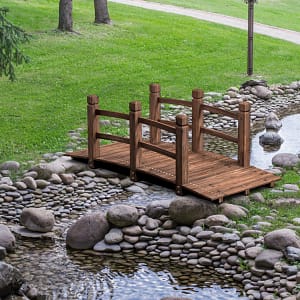 Costway Ponte in legno per giardino con ringhiera Ponte decorativo 150x67x55cm