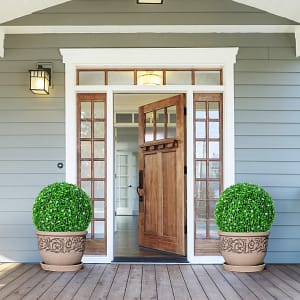 Costway 2 Pezzi palline artificiali con fiori bianchi, Palline decorative resistenti ai raggi UV da interni ed esterni