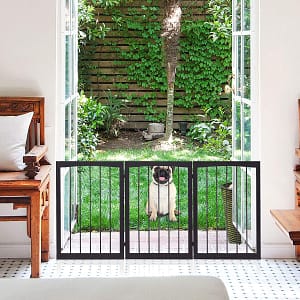 Costway Divisorio cancello per cane pieghevole in legno Barriera di sicurezza per animali 160×1,2x76cm