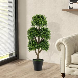 Costway Albero topiario di bosso artificiale da 115cm, Albero topiario finto con 5 sfere in vaso riempito di cemento Verde