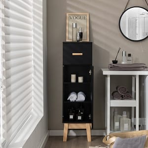 Costway Armadietto da terra sottile per bagno, Mobile contenitore moderno con ripiano regolabile 30x30x102cm Nero