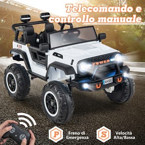 Costway Auto elettrica per bambini da 2 posti, Macchina elettrica a batteria 24V con telecomando musica e storie USB Bianco