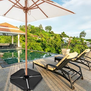 Costway Set 4 pezzi base per ombrellone con maniglie concave, Base di plastica riempibile con acqua e sabbia Nero