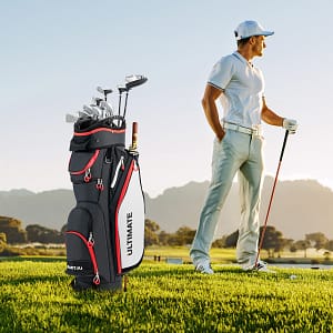 Costway Borsa da golf leggera e di grande capacità con 14 divisori 8 tasche tracolla, Borsa da golf portatile Nero