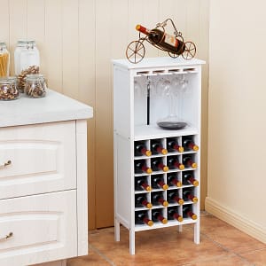 Costway Cantinetta portabottiglie in legno, Scaffale di vino con porta calici per 20 bottiglie 42×24,5x96cm Bianco