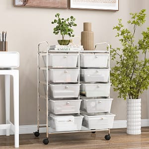 Costway Carrello a 10 cassetti multiuso con ruote, Organizzatore per carta da scrapbooking e utensili da ufficio Trasparente