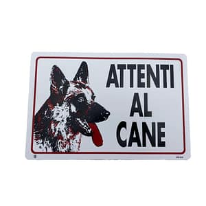 Cartello Dakota 20×30 cm ATTENTI AL CANE colore bianco, nero e rosso
