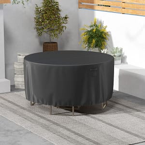 Costway Copertura per mobili da giardino rotonda da 213cm con fibbie, Copertura per tavolo e sedie resistente all’acqua Nero
