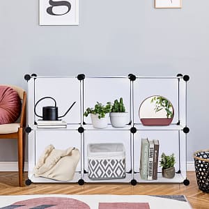 Costway Cubi portaoggetti modulari con telaio in metallo, 6 Cubi componibili in plastica antiruggine per giocattoli Bianco