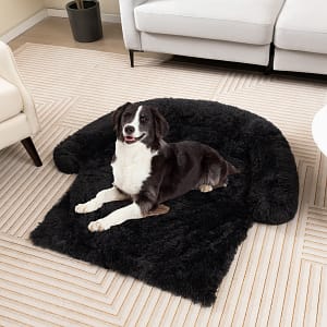 Costway Cuccia per cani in peluche con fondo antiscivolo copertura rimovibile e lavabile, Letto per cani Nero 112x101x18cm