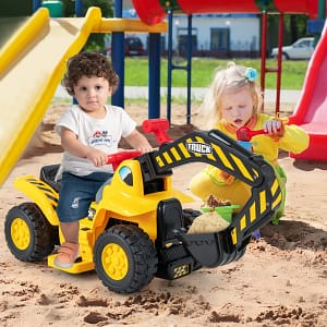 Costway Escavatore elettrico per bambini con vano clacson ed effetti sonori canestro da basket, Giocattolo cavalcabile