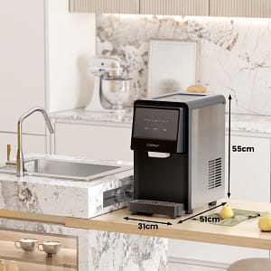 Costway Fabbricatore di ghiaccio a distribuzione automatica con luce a LED, Macchina per produzione di ghiaccio Argento