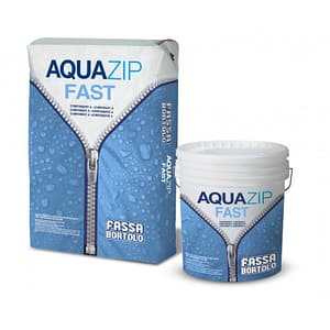 Impermeabilizzante Fassa Aquazip Fast di colore grigio e bianco (Sacco da 20 Kg + Secchio da 16 Kg)