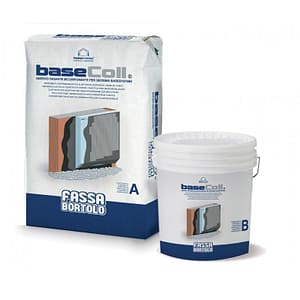 Collante-Rasante cementizio Fassa Basecoll bicomponente e impermeabilizzante (Comp. A Sacco da 25 Kg  +Comp. B  10,75 Kg)