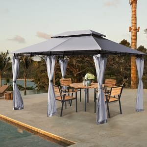 Costway Gazebo per cortile con rete rimovibile e doppi tetti, Tenda da esterno con struttura in acciaio per picnic Grigio